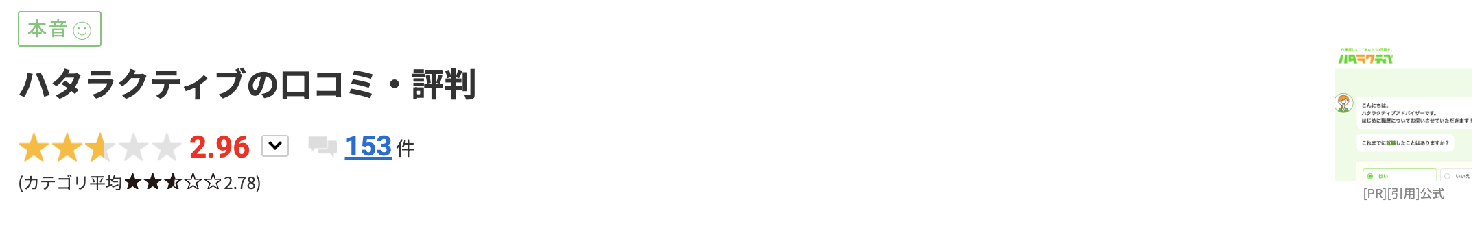 ハタラクティブみんなの評価の口コミ