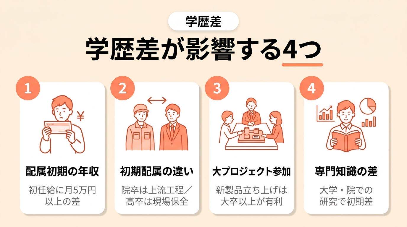 生産技術 院卒_学歴差が影響する4つ（年収・配属・プロジェクト・知識）
