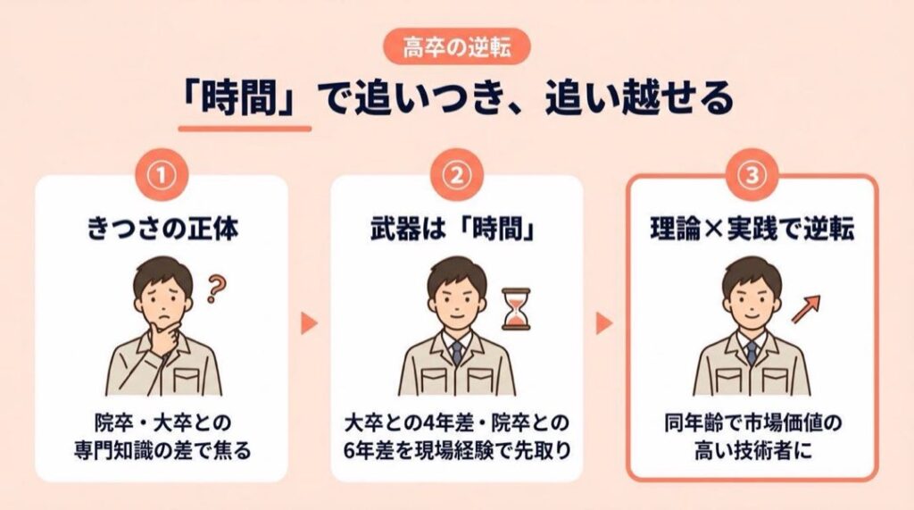 生産技術 院卒_高卒は「時間」で追いつき追い越せる3ステップ