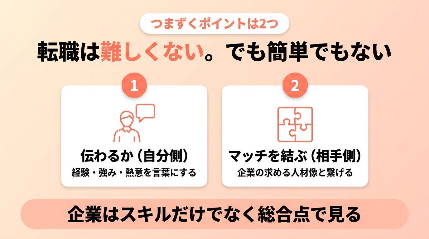 生産技術転職 難しい_つまずく2つのポイント（伝わる/マッチ）図解