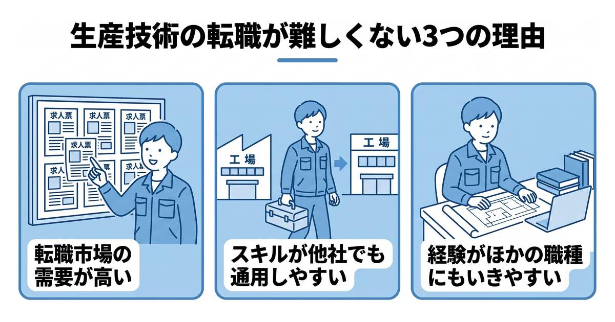 生産技術 転職 難しい_生産技術の転職が難しくない3つの理由(転職市場の需要が高い・スキルが他社でも通用しやすい・経験がほかの職種にもいきやすい)