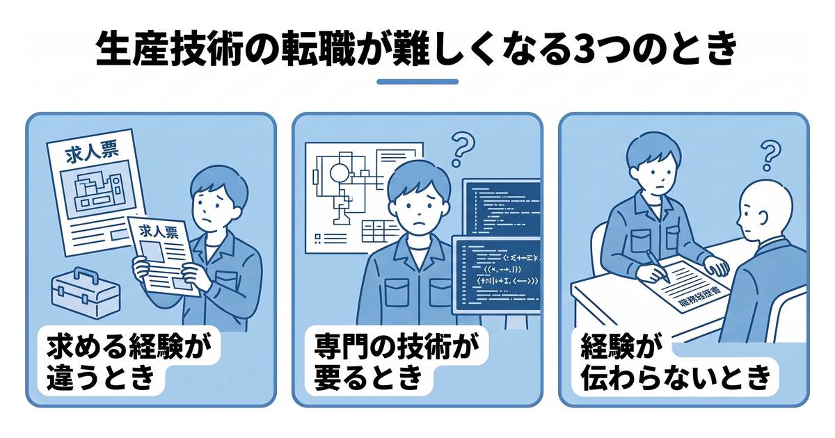 生産技術 転職 難しい_生産技術の転職が難しくなる3つのとき(求める経験が違うとき・専門の技術が要るとき・経験が伝わらないとき)